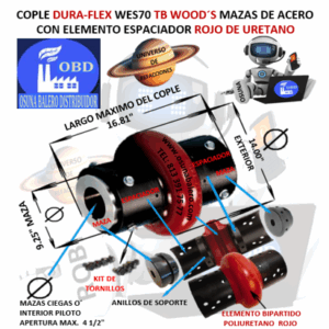 WES70 COPLE CON ELEMENTO ESPACIADOR FLEXIBLE ROJO MARCA TB Wood´s EXTERIOR 14.00” LARGO 16.81”