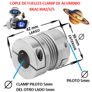 BKAC3042/5/5 COPLE DE FUELLES CLAMP ECONOMICO DE ALUMINIO EXTERIOR 30mm LARGO 42mm