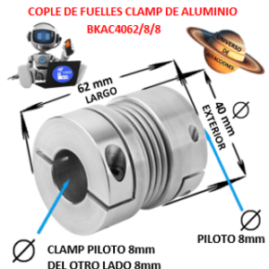 BKAC4062/8/8 COPLE DE FUELLES CLAMP ECONOMICO DE ALUMINIO EXTERIOR 40mm LARGO 62mm