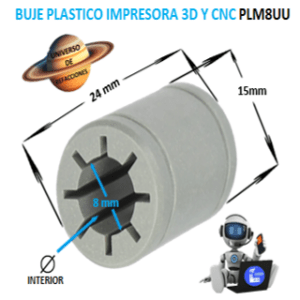 PLM8UU BUJE PLASTICO LINEAL ECONOMIC INTERIOR 8mm EXTERIOR 15mm LARGO 24mm