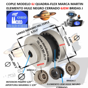 6J COPLE MARTIN FLEXIBLE ASTRIADO QUADRA-FLEX BARRENO PILOTO EXTERIOR 4.000″ LARGO 3.313”