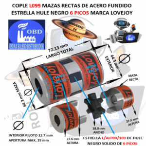 L099 COPLE LOVEJOY TIPO L DE ACERO BARRENO PILOTO 7/16"* EXTERIOR 64.30mm LARGO 72.13mm
