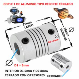 COP1ACNC19X25/5/8 Cople Flexible De Aluminio Tipo Resorte EXTERIOR 19mm LARGO 25mm