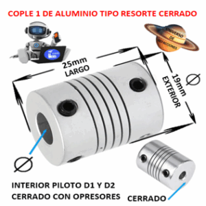 COP1ACNC19X25/5/5 Cople Flexible De Aluminio Tipo Resorte EXTERIOR 19mm LARGO 25mm