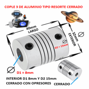 COP3ACNC32X40/8/15 Cople Flexible De Aluminio Tipo Resorte EXTERIOR 32mm LARGO 40mm