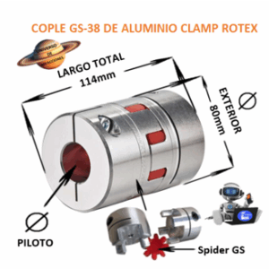GS-38 COPLE ROTEX KTR DE ALUMINIO MAZAS ( 1A ) RECTAS CLAMP PILOTO EXTERIOR 80mm LARGO 114mm