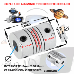 COP1ACNC19X25/8/8 Cople Flexible De Aluminio Tipo Resorte EXTERIOR 19mm LARGO 25mm
