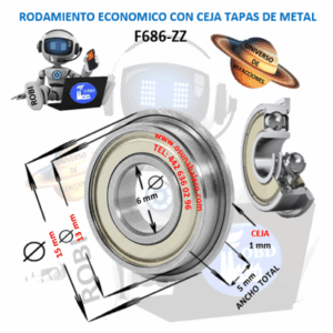 F686-ZZ RODAMIENTO ECONOMIC CON CEJA EXTERIOR 15mm INTERIOR=6mm EXTERIOR=13mm ALTURA=5mm