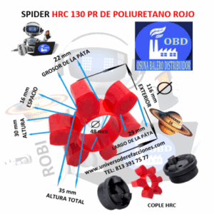 HRC 130 PR SPIDER ECONOMIC POLIURETANO ROJO EXTERIOR 116mm ALTURA 35mm