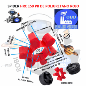 HRC 150 PR SPIDER ECONOMIC POLIURETANO ROJO EXTERIOR 132mm ALTURA 40mm