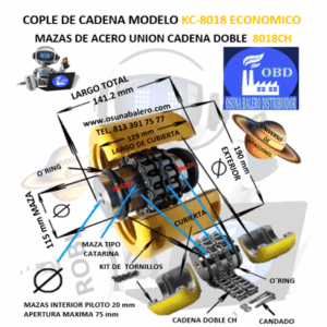 KC 8018 COPLE DE CADENA PASO 80 DE 18 DIENTES EXTERIOR 190.00mm LARGO 141.20mm