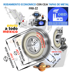 FR8-ZZ RODAMIENTO ECONOMIC CON CEJA TAPAS DE METAL INTERIOR =1/2”  EXTERIOR =1 1/8” ANCHO =5/16”