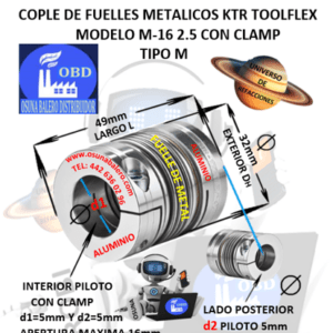 M-16 2.5 COPLE TOOLFLEX KTR DE FUELLES METALICOS CON CLAMP EXTERIOR DH=32mm LARGO L=49mm INTERIOR d1 y d2 =5mm