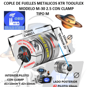 M-30 2.5 COPLE TOOLFLEX KTR DE FUELLES METALICOS CON CLAMP EXTERIOR DH=55mm LARGO L=72mm INTERIOR d1 y d2 =10mm