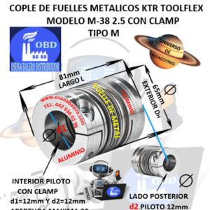 M-38 2.5 COPLE TOOLFLEX KTR DE FUELLES METALICOS CON CLAMP EXTERIOR DH=65mm LARGO L=81mm INTERIOR d1 y d2 =12mm