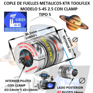 S-45 2.5 COPLE TOOLFLEX KTR DE FUELLES METALICOS CON CLAMP EXTERIOR DH=83mm LARGO L=86.5mm INTERIOR d1 y d2 =14mm