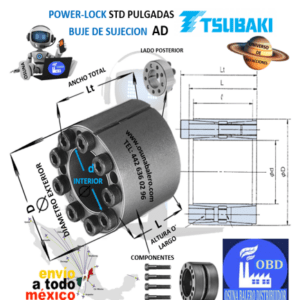 PL1 3/4 AD POWER-LOCK TSUBAKI INTERIOR d: 1.750” EXTERIOR D: 2.952” LARGO L: 2.520” ANCHO Lt: 2.835”