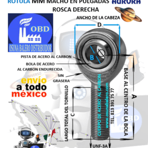 MM-16 ROTULA AURORA MACHO B=1″ UNF-3A=ROSCA 1 1/4-12 DERECHA