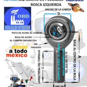 MB-16 ROTULA AURORA MACHO B=1″ UNF-3A =ROSCA 1 1/4-12 IZQUIERDA