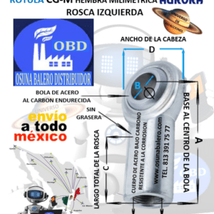 CG-M10 ROTULA AURORA MILIMETRICA HEMBRA B=10mm ROSCA M10 X 1.5 IZQUIERDA
